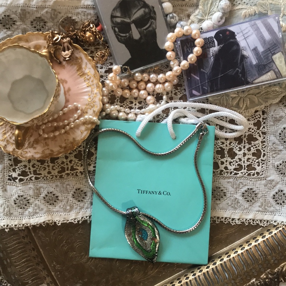 Italian Murano Blown Glass Pendant Necklace Artsy Jewelry Gift Silver Green Blue